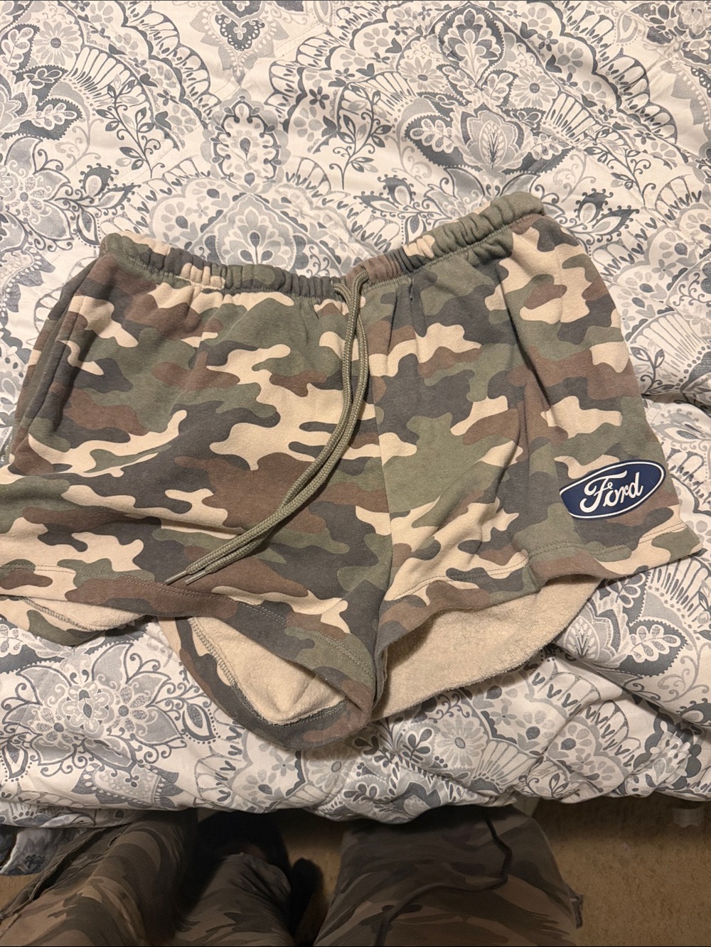 Ford Women's Camo Drawstring Athletic Shorts - Green, Tan, Brown
